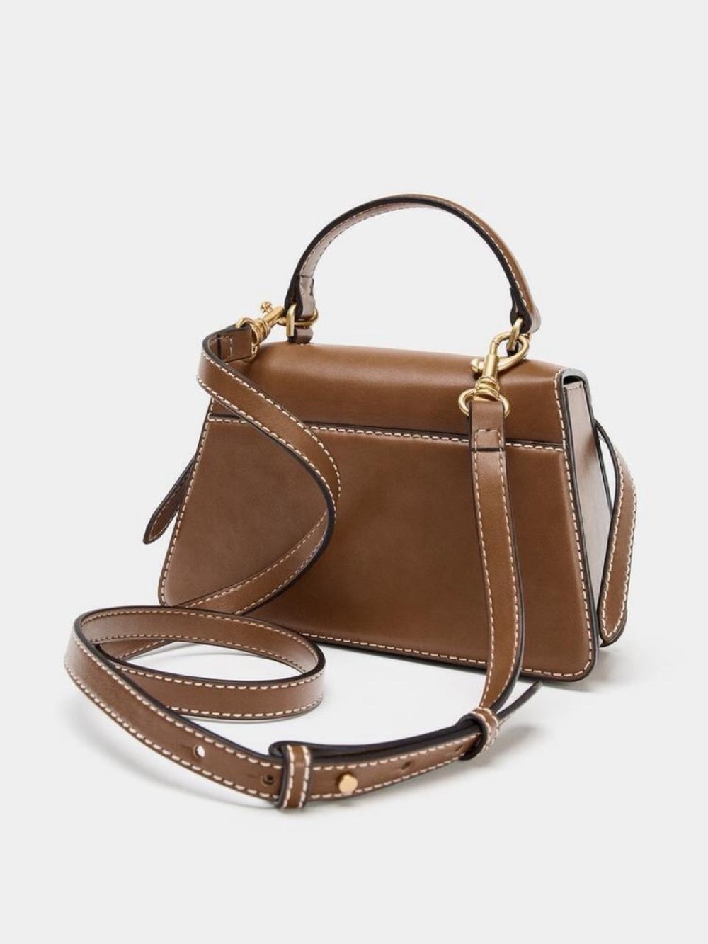 Zara Brown Leather Top-Handle Satchel with Adjustable Strap